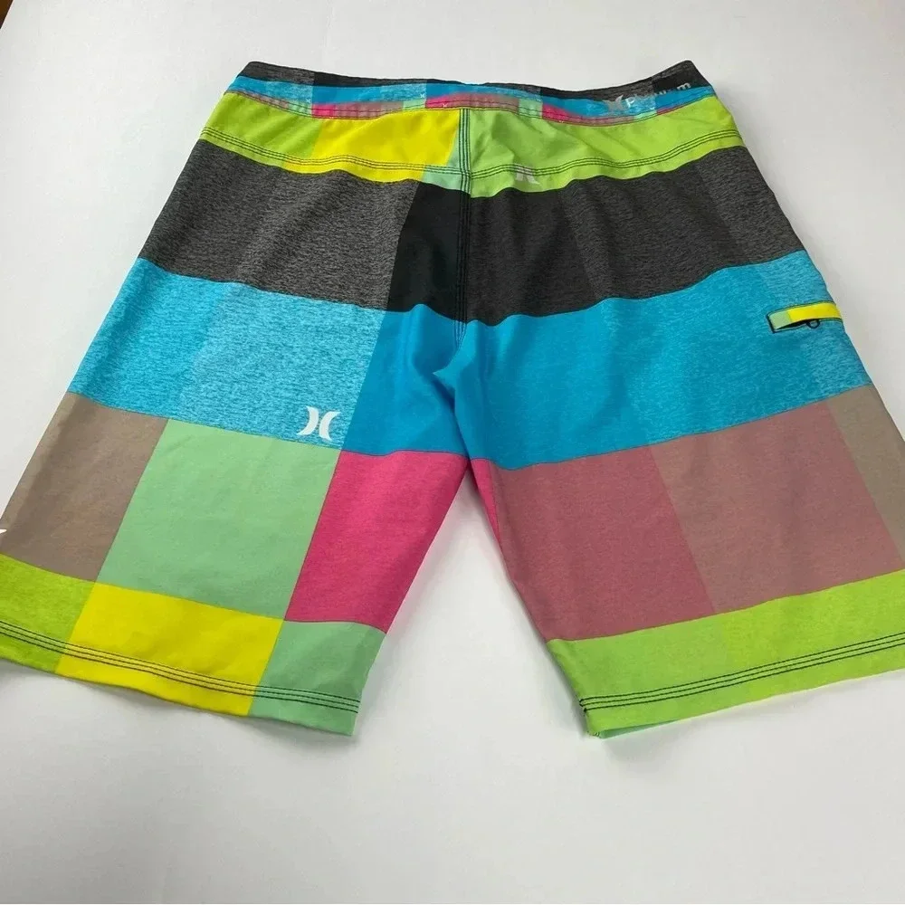 Hurley Phantom Mens 30 Board Shorts Trunks Teal Pink Green Drawstring Pockets